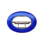 FABERGÉ, A RUSSIAN SILVER GILT, BLUE ENAMEL AND DIAMOND BELT BUCKLE, HENRIK WIGSTROM