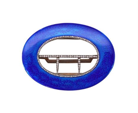 FABERGÉ, A RUSSIAN SILVER GILT, BLUE ENAMEL AND DIAMOND BELT BUCKLE HENRIK WIGSTROM, 88 ZOLOTNIKI, CIRCA 1900With blue enamel