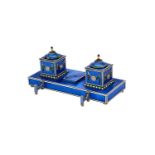 Y A FRENCH SILVER, ENAMEL, DIAMOND AND IVORY INKSTAND