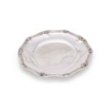 A FRENCH SILVER COLOURED SHAPED CIRCULAR SERVING DISH