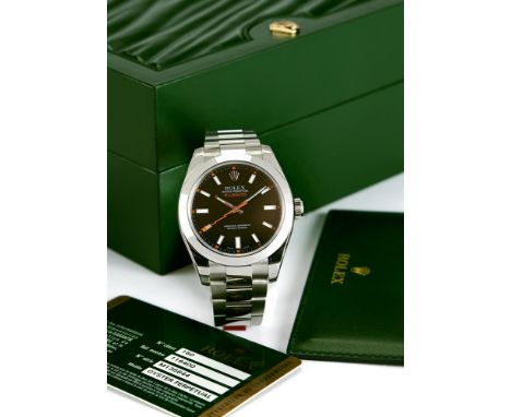 ROLEX, OYSTER PERPETUAL MILGAUSS, REF. 116400A STAINLESS STEEL BRACELET WATCH, NO. M136644, CIRCA 2007Movement: Cal. 3131, au