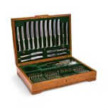 A SILVER HANOVERIAN PATTERN TABLE SERVICE FOR EIGHT PLACE SETTINGS