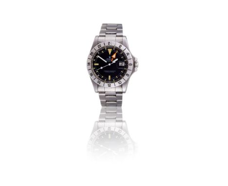 ROLEX, OYSTER PERPETUAL DATE EXPLORER II, REF. 1655A STAINLESS STEEL BRACELET WATCH WITH DATE AND 24 HOUR INDICATION, NO. 382