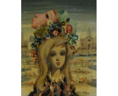 Jean Calogero Italian  (1922-2001) Oil on Canvas "Portrait of a Young Girl" Signed Jean Calogero Lower Right. Good to Very Go