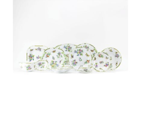Sixty-Eight (68) Piece Herend Queen Victoria Hand painted Porcelain Dinner Service. Includes: 12 dinner plates, 12 salad plat