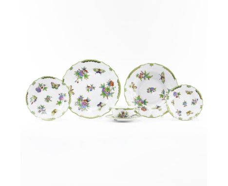 Sixty (60) Piece Herend Hand Painted "Queen Victoria" Porcelain Dinner Service. Includes: 10 dinner plates, 10 salad plates, 