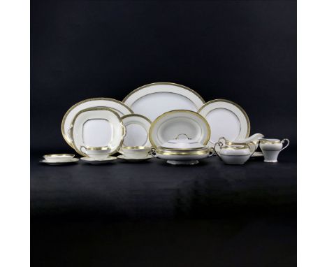 One Hundred Four (104) Pieces Aynsley "Helene" Porcelain Dinnerware. Includes: 12 dinner plates, 12 salad plates, 12 bread pl