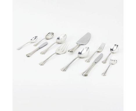 Sixty-Six (66) Piece Reed and Barton Modern Hollow Sterling Silver Flatware Set. Includes: 12 knives, 12 desert oval spoons, 