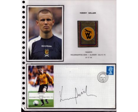 Football Celtic Kenny Miller signed 2006 transfer from Wolves cover display. Set on descriptive A4 page with corner mounts, s