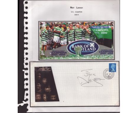 Football Celtic Neil Lennon signed 2002 Hall of Fame cover display. Set on descriptive A4 page with corner mounts, so easily 