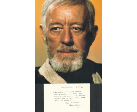 Star Wars Obi wan Alec Gunness signed note on personal stationary card 1982 along with unsigned 10 x 8 colour photo. Guinness