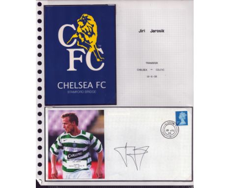 Football Celtic Jiri Jarosik signed 2006 transfer from Chelsea cover display. Set on descriptive A4 page with corner mounts, 