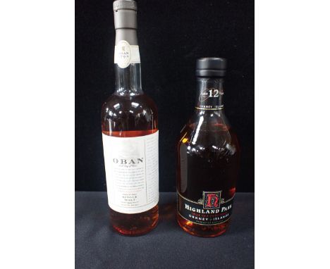 A BOTTLE OF OBAN SINGLE MALT WHISKY and a bottle of Highland Park Orkney Islands single malt Scotch whisky (2)
