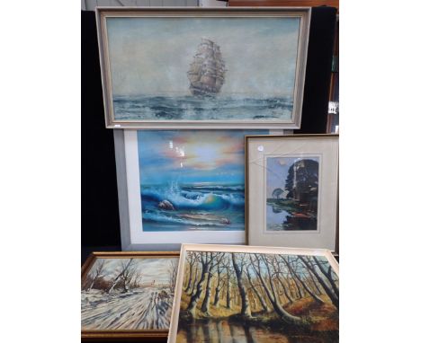 ALFRED JUPP, SNOWY LANDSCAPE oil on canvas, 1978, 57 x 46cm, with other landscapes, oil and watercolour, and a seascape