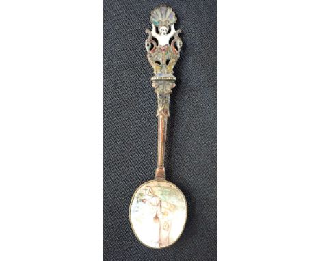 A PAINTED ENAMEL SPOON probably Austro-Hungarian, in 18th century and Baroque styles