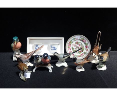 A COLLECTION OF CONTINENTAL CERAMIC BIRD ORNAMENTS Rosenthal, Goebel, Ens, and others, a pair of Royal Copenhagen 'Musica' cu