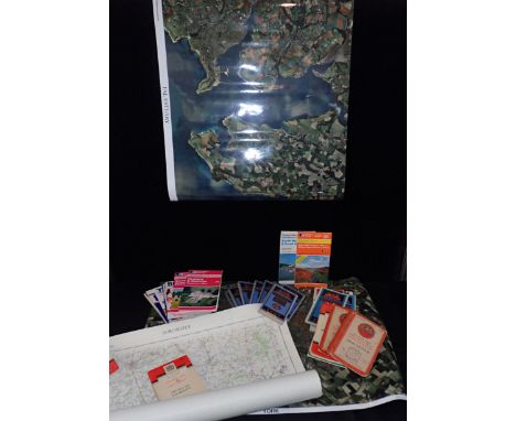 A COLLECTION OF VINTAGE BARTHOLOMEW'S AND OS MAPS and others, and some (rolled) Dorset, Bournemouth, Exeter, and some aerial 