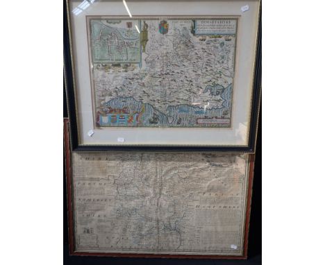 MAP OF DORSETSHYRE PUBLISHED IN 1610 with a Bowen and Wilkinson map of Wiltshire, larger 74 x 59 cms