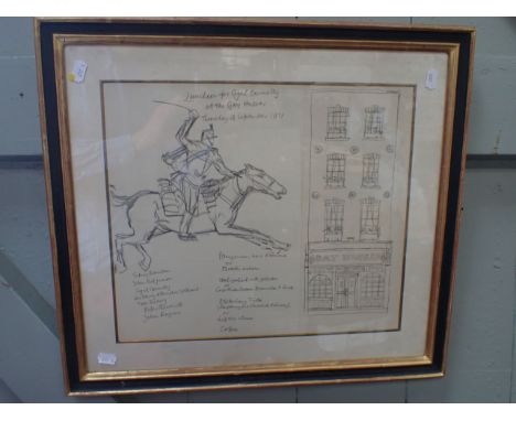 ALAN PINNOCK: 'LUNCHEON FOR CYRIL CONNOLLY AT THE GAY HUSSAR' 1971, pencil sketch for a menu, for a Lunch attended by Sidney 