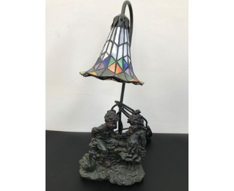 2 Bronze effect children figurines fitted with Tiffany style lamp. Working 