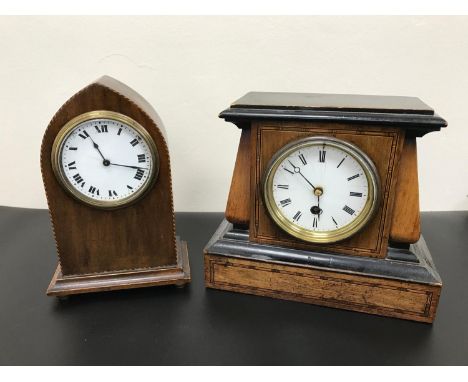 2 Edwardian mantle clocks, Buren clock movement in a running condition with ivory plaque etched with "Alex. Steuart 85 Pitt S