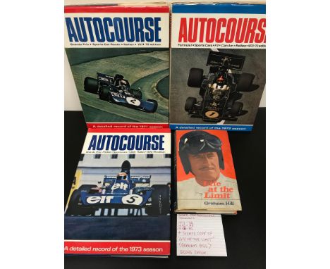 Signed copy of "Life at the Limit" Graham Hill, 2nd Edition. Together with 3 Grand prix Autocourse volumes. 