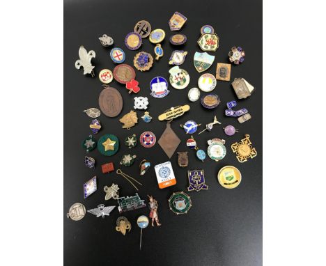 A collection of various vintage pin badges &amp; medals, to include Boy Scouts pin badge, silver &amp; enamel cuff links &amp