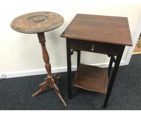 Antique mahogany one drawer lamp table. Together with a Wine table on a single pedestal support. 