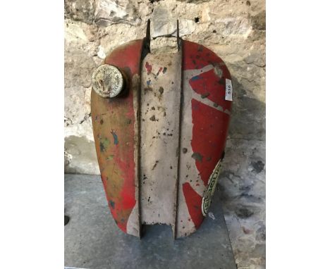 Vintage Motorbike fuel tank marked with Melbourne sticker. 