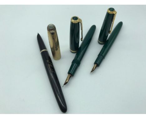 A lot of three vintage Parker pens with 14ct gold nibs, one dated 1949 