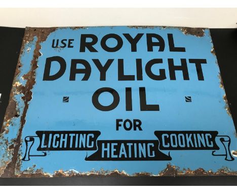 A 1930s Royal Daylight Oil advertising enamel sign (Double sided) Measures 46x61cm 