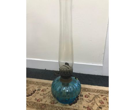Victorian blue glass paraffin lamp 
