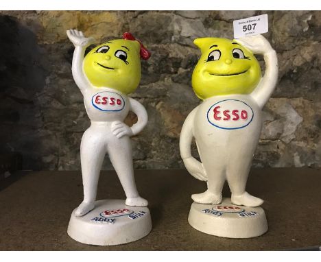 Two vintage style cast iron esso flame figures, named esso Andy Slick and Abby Slick. Hight 25cm 