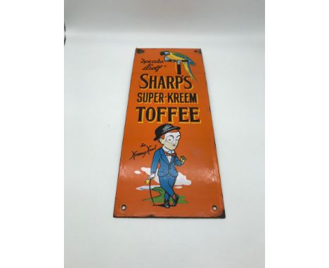 An Original Sharp's Super Kreem Toffee pictorial enamel sign. Measures 37x14.5cm 