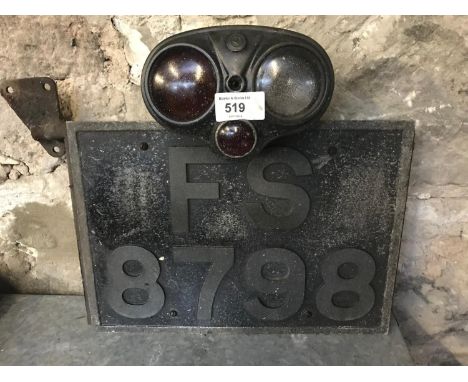 1920s-1930s Rear number plate with light attachment in ET style. 