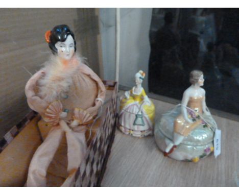 GROUP VINTAGE CERAMIC POWDER DOLL BOXES