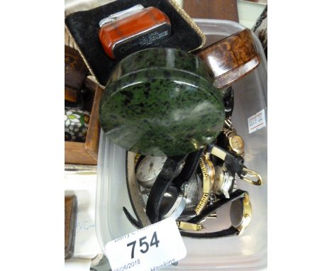 COLIBRI LIGHTER AND TUB OF WATCHES, 2 POTS