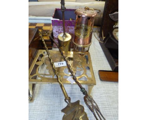 MINERS LAMP, TRIVET, TOASTING FORK AND BRUSH