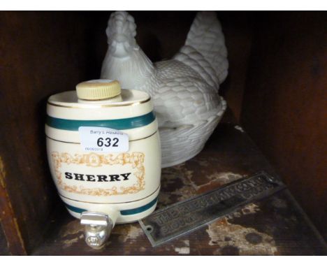 WADE SHERRY BARREL, THE RHEOSTATIC CO LTD SIGN AND CHICKEN CLOCK