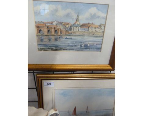  WATERCOLOURS OF SAIL BOATS AND BRIDGE SCENE PRINT