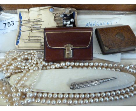 HAT PINS, 'PEARLS', PURSE, RETRACTABLE PENCIL, LIGHTER IN FORM OF BOOK