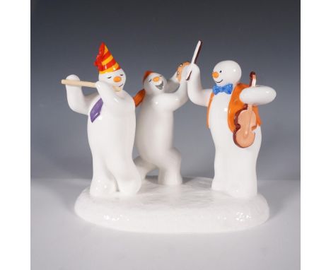 A limited edition porcelain figurine from The Snowman series, titled "All Together Now." This festive scene features three sn