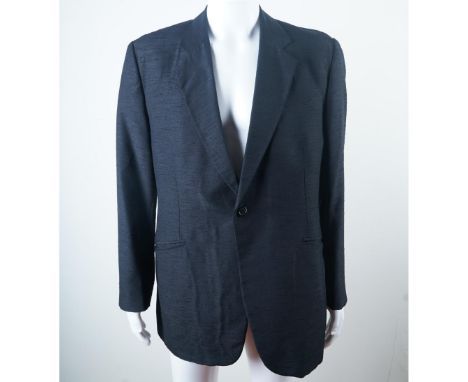Gene Meyer sport coat crafted in a sleek textured black nylon blend, featuring a tailored single-breasted design with a singl