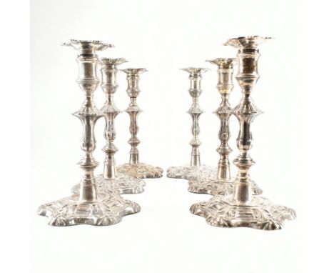 Five hallmarked George III and George&nbsp; IV hallmarked silver candlesticks. The Georgian candle sticks in the regency styl