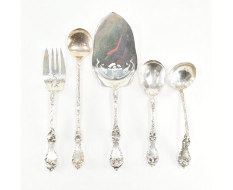 An assorted collection of Reed &amp; Barton sterling silver cutlery. The lot to include; A fish server slice with poppy patte