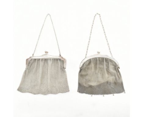 A hallmarked silver &amp; a silver plated chainmail handbag purse. The first bag having ruched chain mail body to a squared h