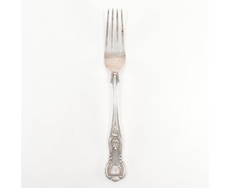 An early Edwardian hallmarked silver fork. The fork having a kings husk pattern to the terminal. engraved with the letter 'D'