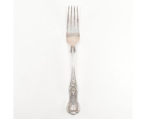 An early Edwardian hallmarked silver fork. The fork having a kings husk pattern to the terminal. engraved with the letter 'D'