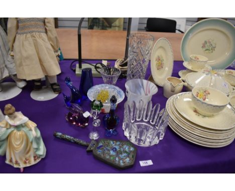 A selection of art glass including vase and duck figures