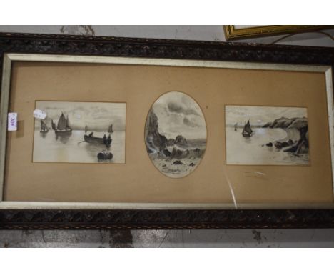 A tryptic style original gouache depicting seascape or smugglers run